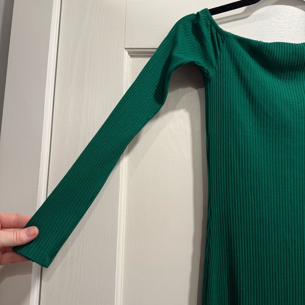 Enza Costa Off Shoulder Ribbed Jersey Midi Dress XS Green‎ Wedding Guest Party - Picture 8 of 13